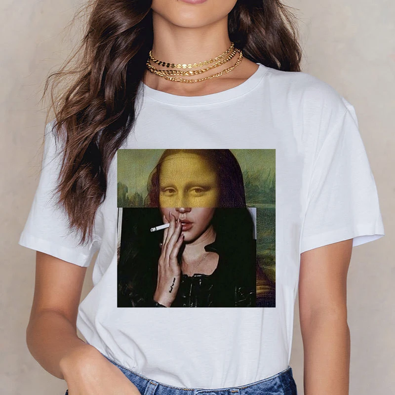 

Harajuku Mona Lisa Women T Shirt Female Casual Retro Graphic Tshirts Stylish Aesthetic Ladies Tops Ropa Mujer Ullzang Tees