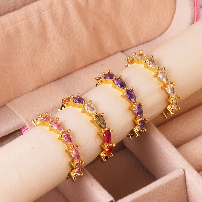 Цветное женское кольцо с фианитом в форме капли воды Изысканный Подарок на