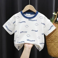 summer boy smiling face pure cotton short sleeve t shirt for baby girls and boys childrens leisure style clothes