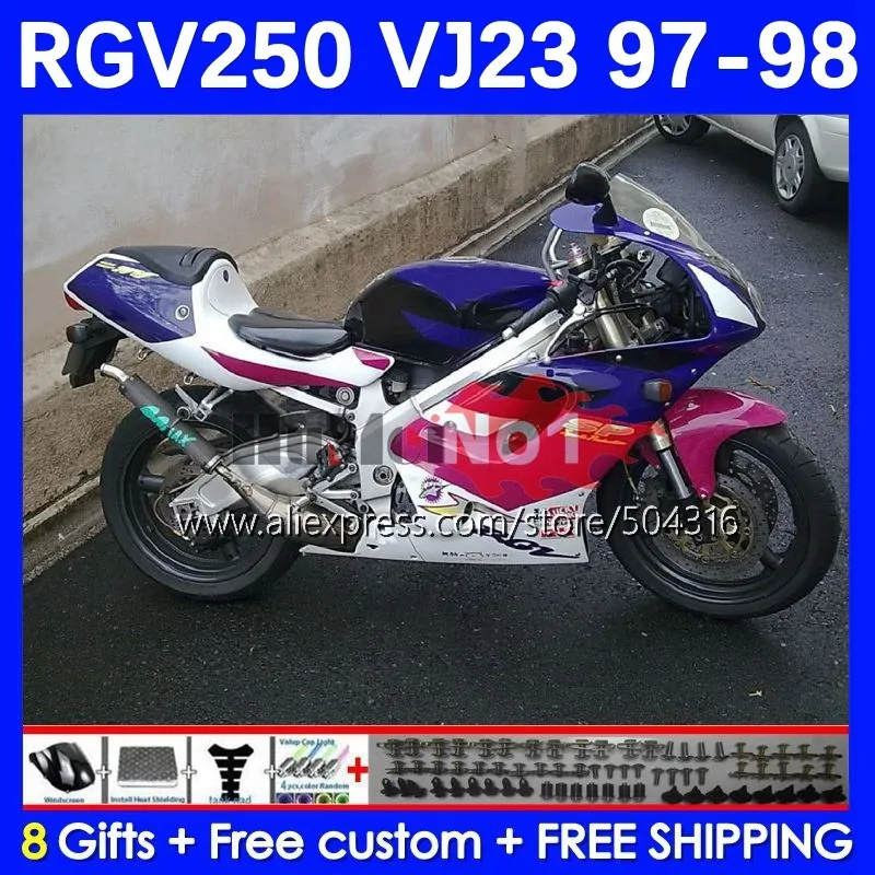 

Боди для SUZUKI RGVT250 SAPC RGV 250 VJ23 97-98 42MC.39 Φ VJ 23 RGV-250 RGV250 97 98 1997 1998 комплект обтекателей синий розовый