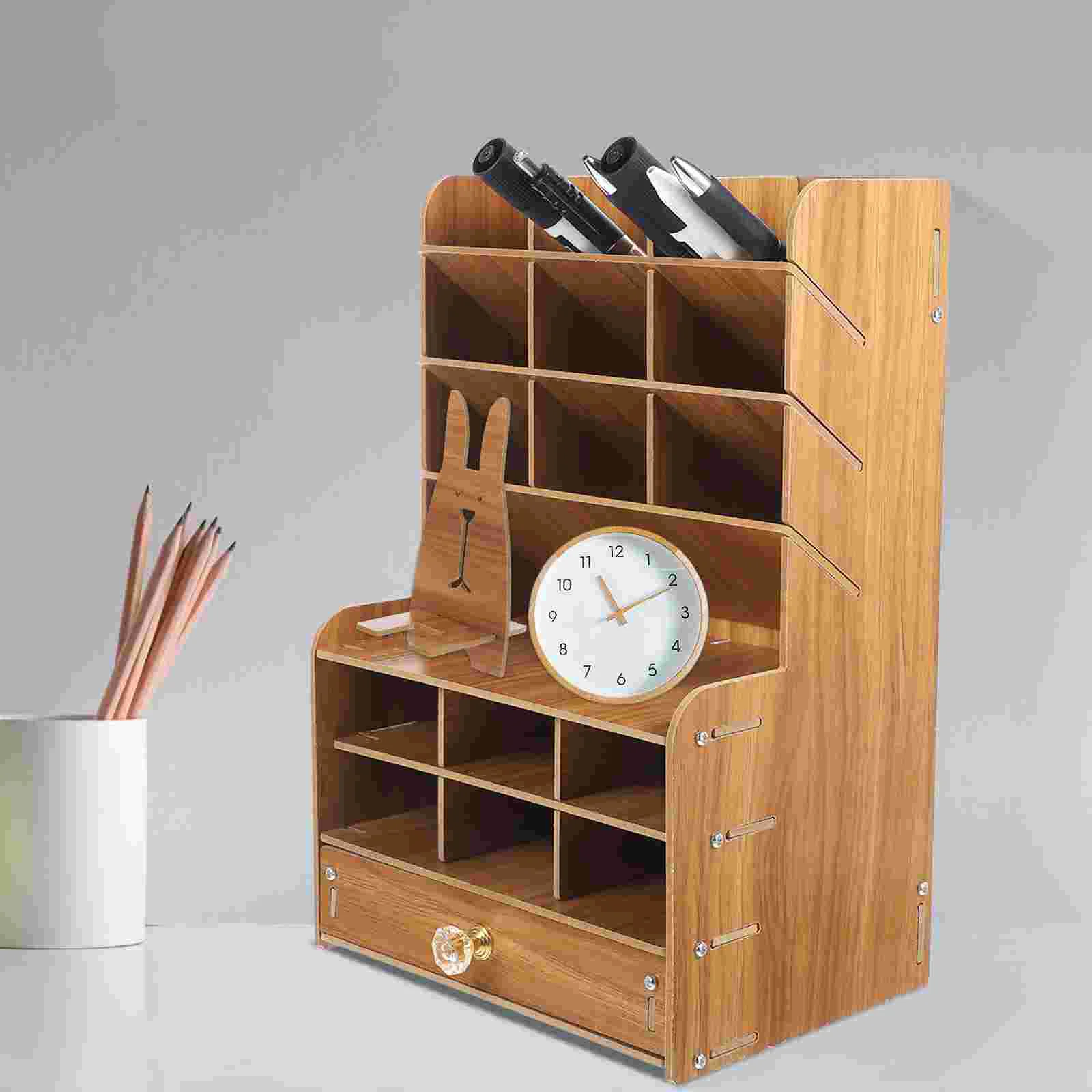 

Wooden Pen Organizer Desktop Stationery Office Multifunctional Holder Box Multi-functional Storage