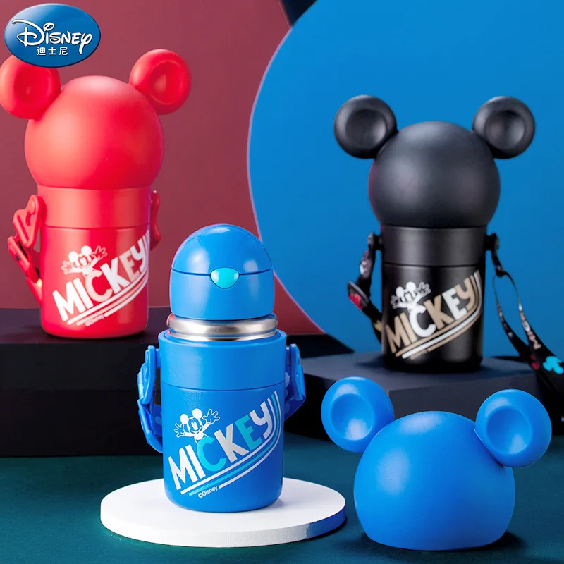 Disney Mickey Straw Water Bottle 316 Stainless Steel Stereo Mickey Head 3d Fashion Creative Children's Cup 300ml Red Blue Black enlarge