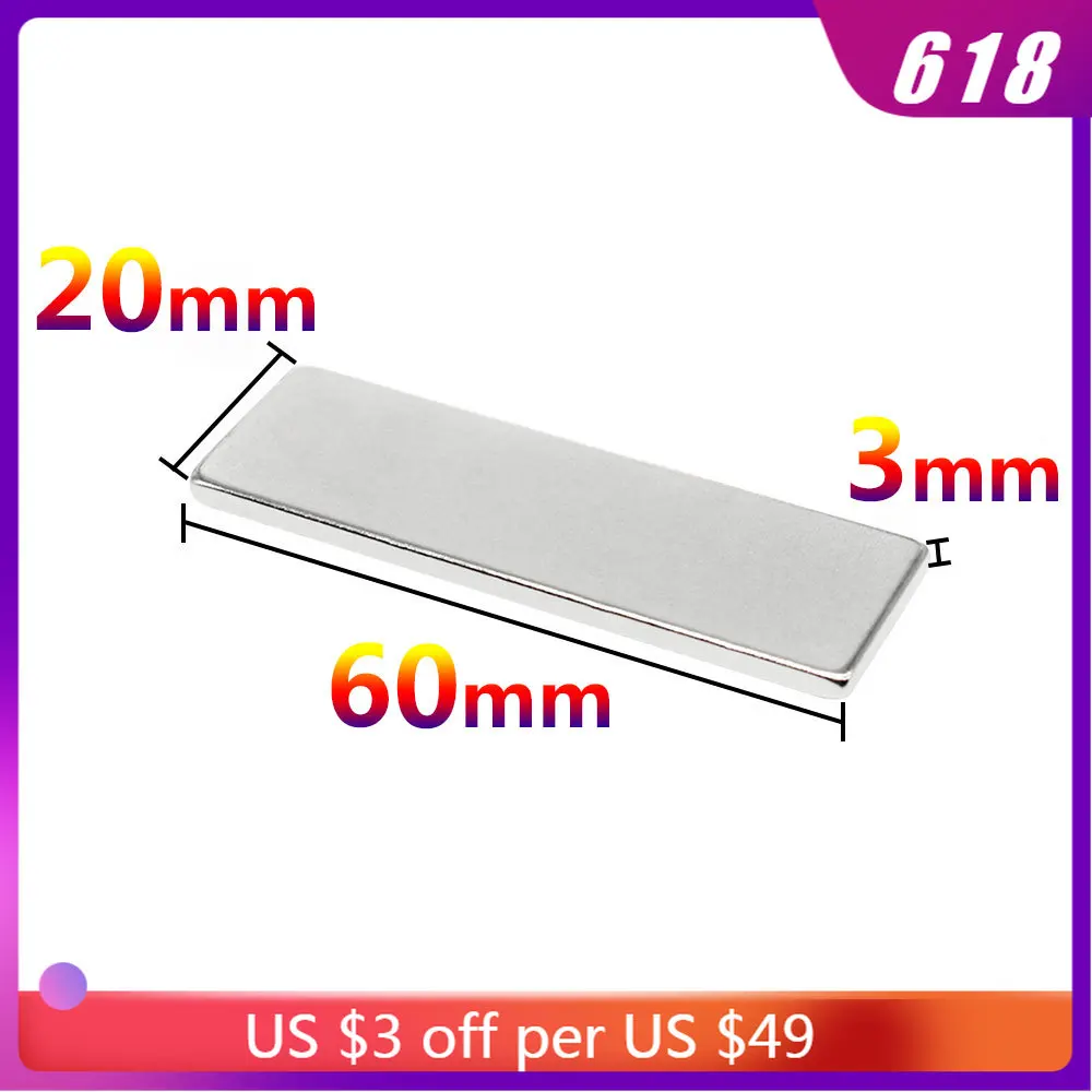 

1/2/5/10/15PCS 60x20x3mm Block Strong Powerful Magnets 60x20x3 Rare Earth Neodymium Magnet N35 Permanent NdFeB Magnet 60*20*3