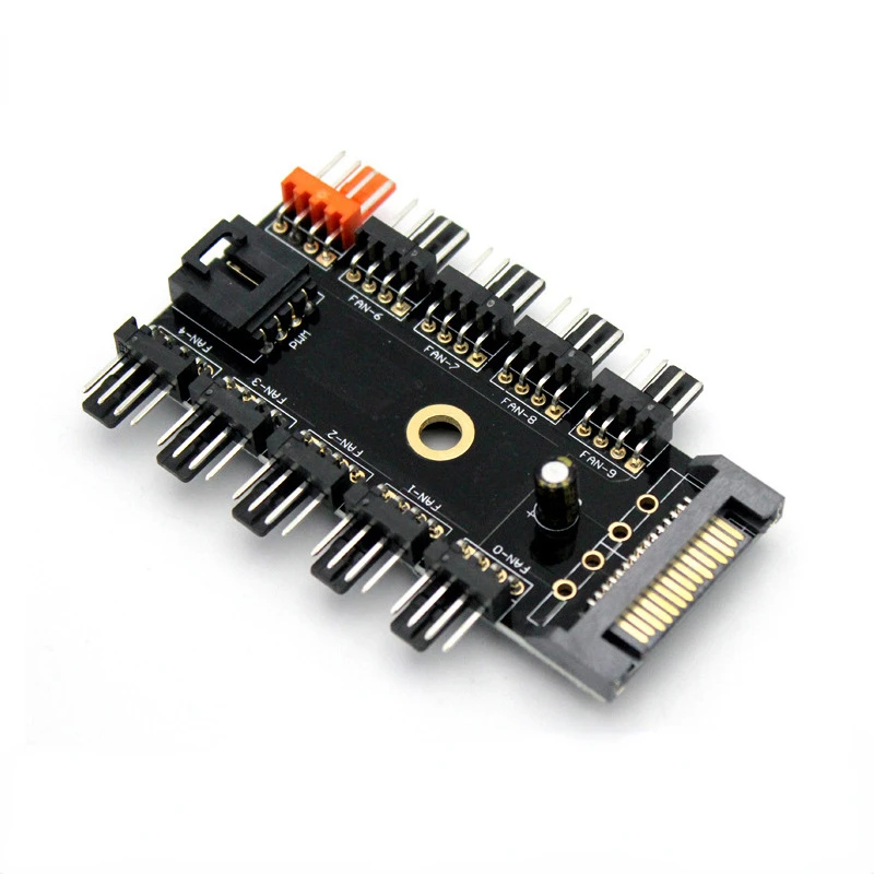 

Chassis Fan Hub Speed Controller Regulator 12V 3Pin/4Pin 10 Interface SATA/Big 4PIN Powered for Computer Case with PWM Cable