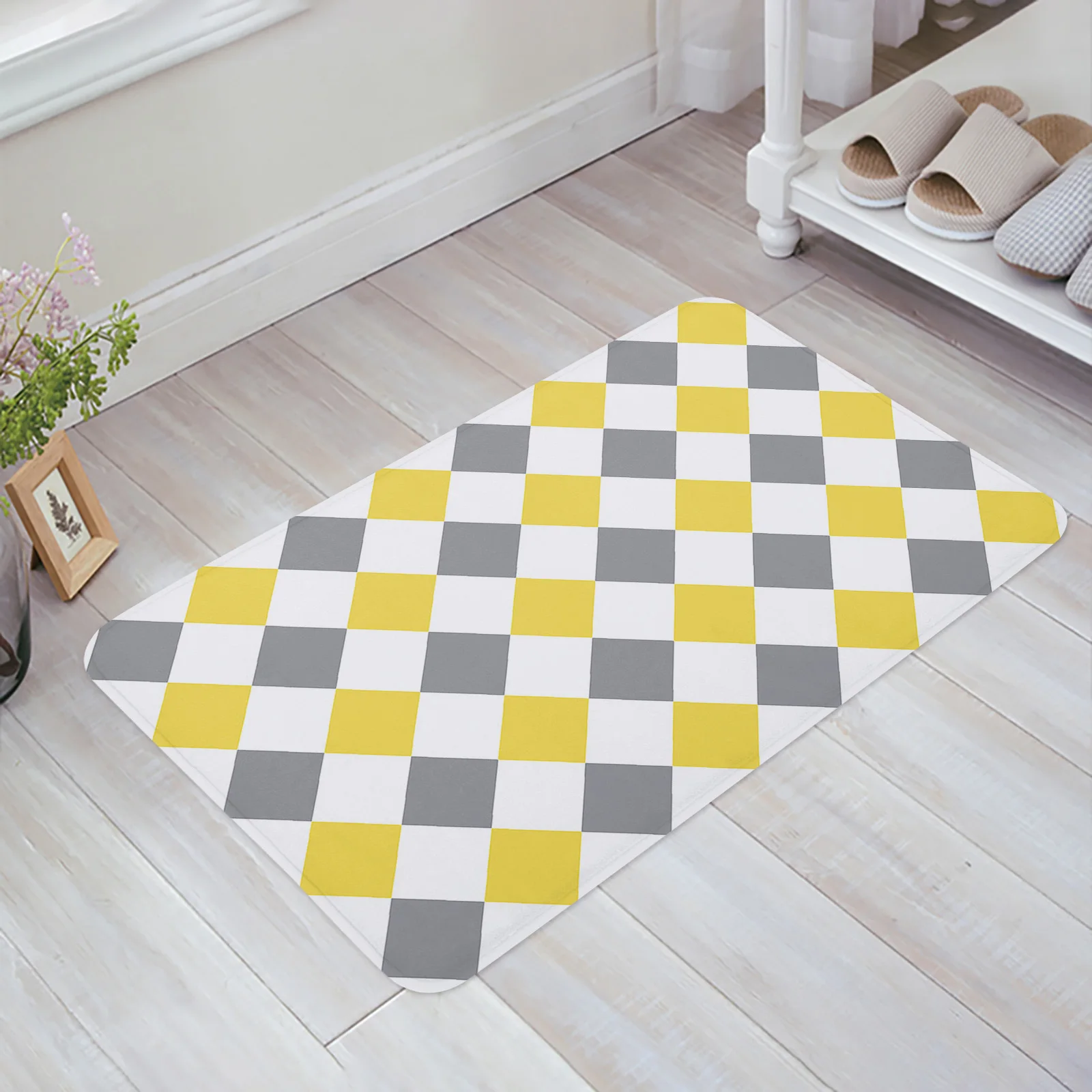 

Rhombus Lattice Popular Yellow-Gray Entrance Welcome Doormat Bedroom Living Room Household Doormat Carpet Bathroom Non-slip Mat