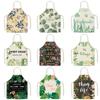 pattern kitchen apron for woman leaves sleeveless cotton linen aprons cooking simplicity home cleaning tools delantal tablier