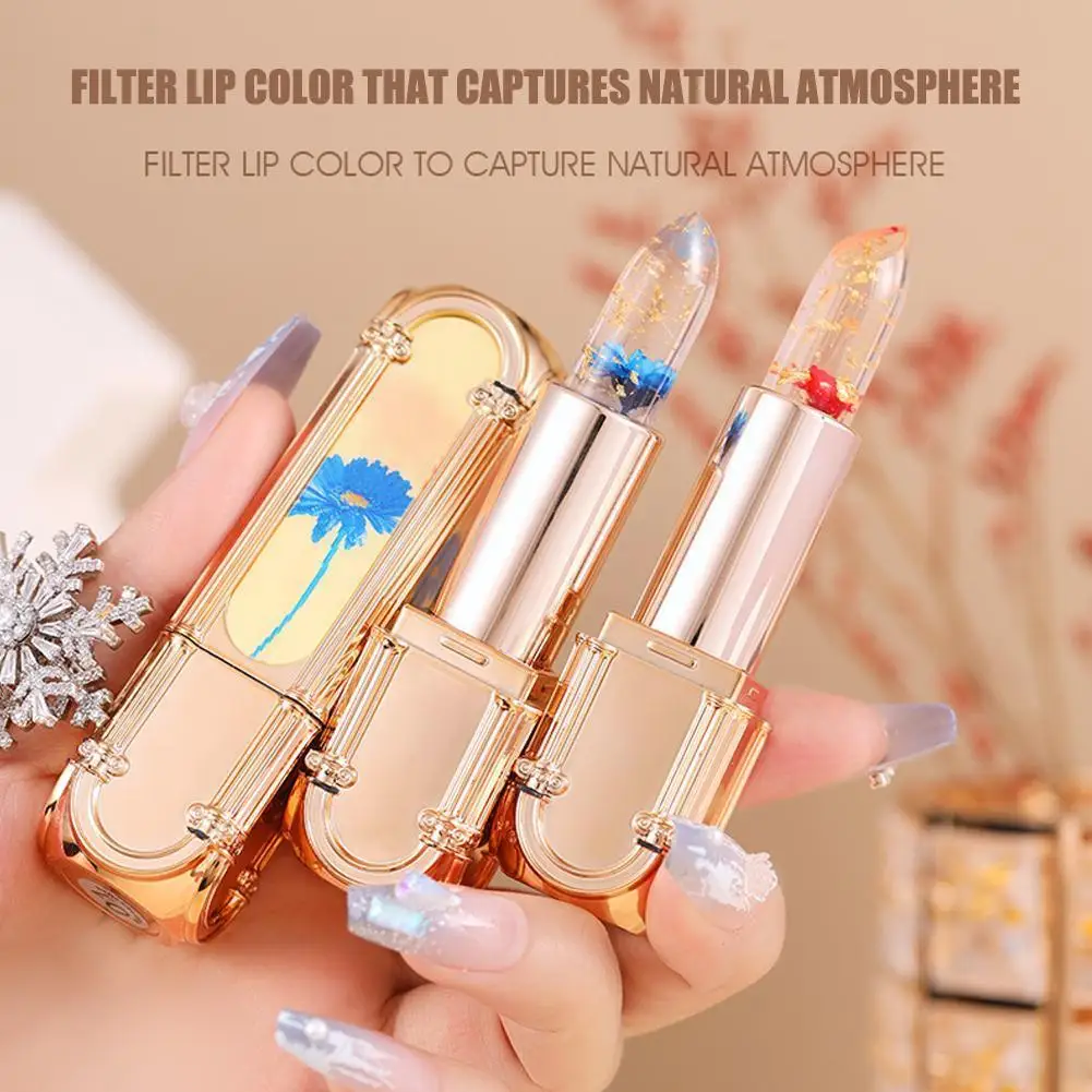 

Temperature Color Changing Lipstick Crystal Clear Flower Jelly Balm Lip Lipgloss Plumping Lipstick PH Hydrating Moisturizer H0D3