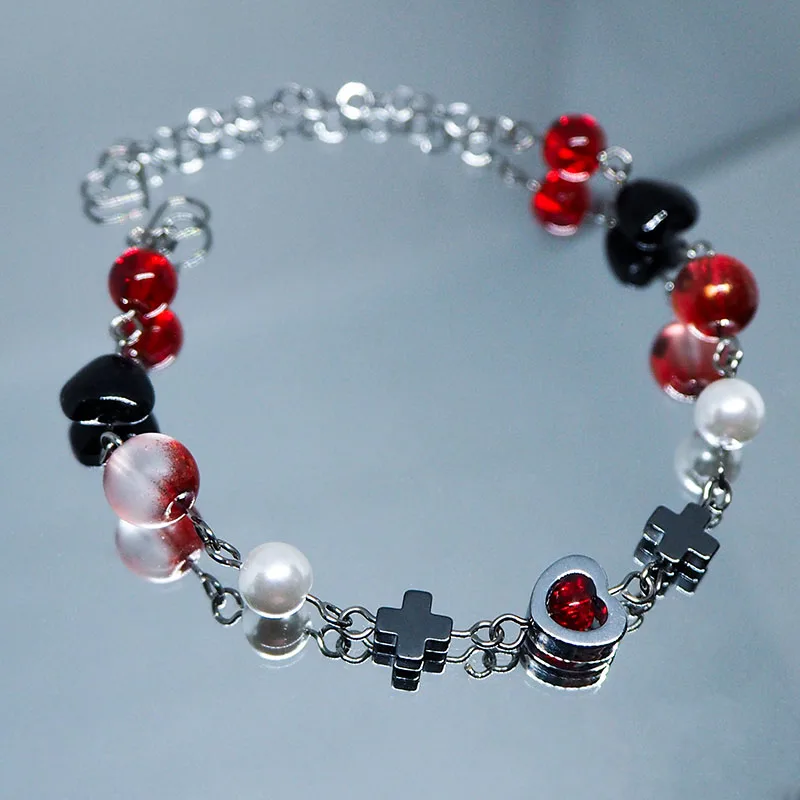 

Red Black y2k Bracelets for Women Retro Love Heart Coss Hematite Glass Pearl Beads Cute Bracelet Fairy Core Girl Jewelry Gift