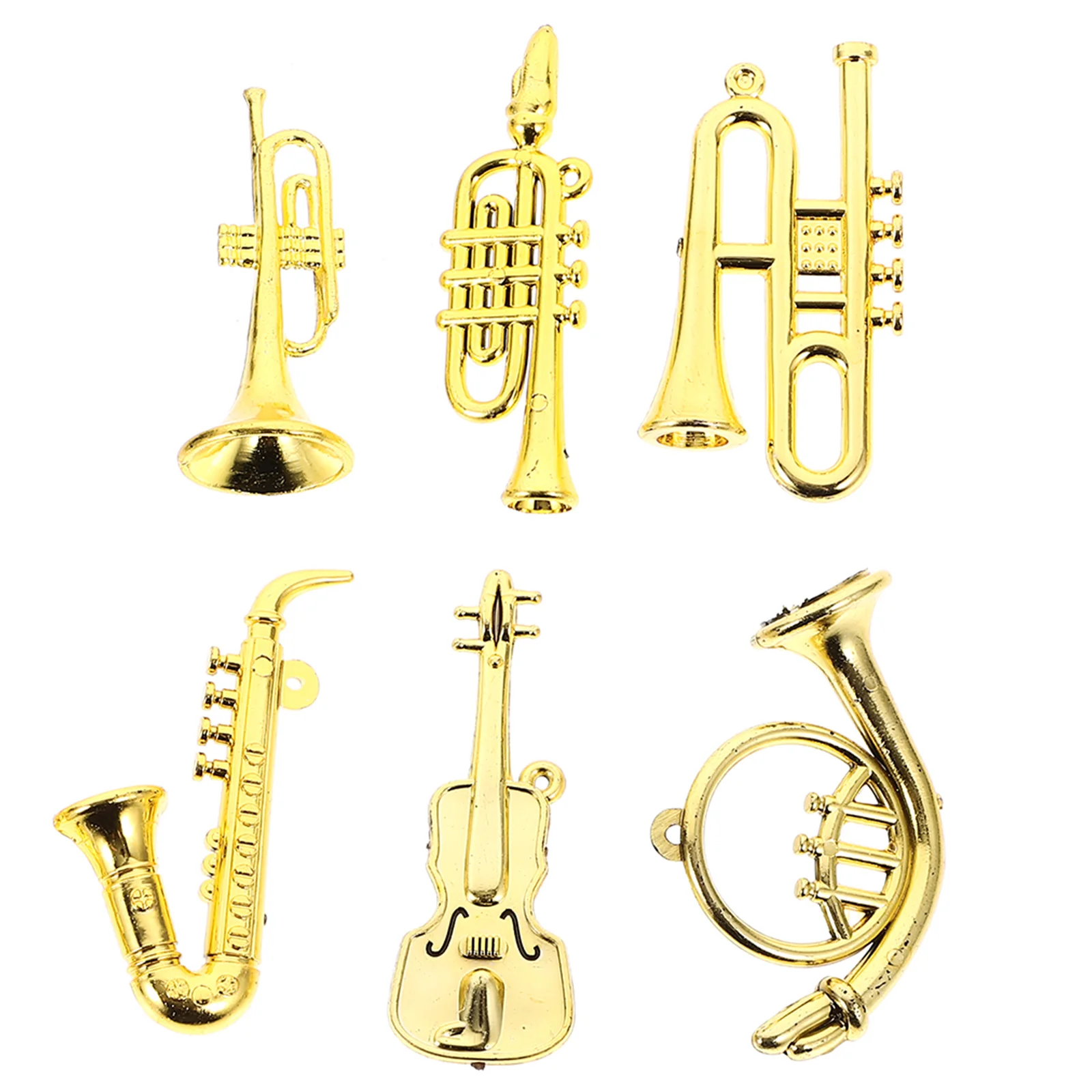 

6 Pcs Gold Decor Mini Plastic Musical Instrument Suite Tiny Instruments House Accessories Miniature For Kids