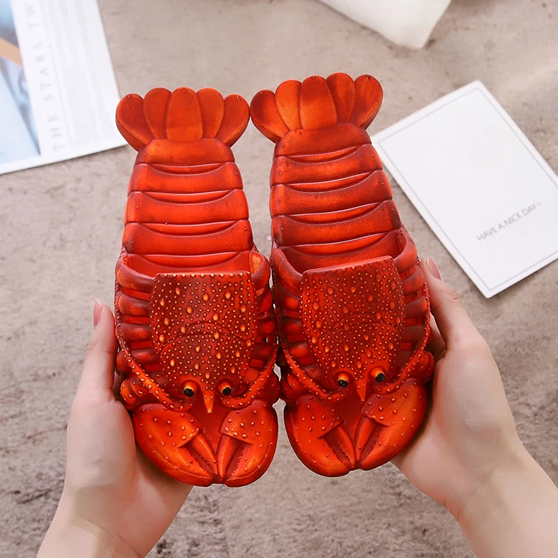 

Unisex Summer Women Fashion House Home Slippers Lobster Animal Slippers Funny Couple Beach Slippers Large Size Slides Flat Shoes