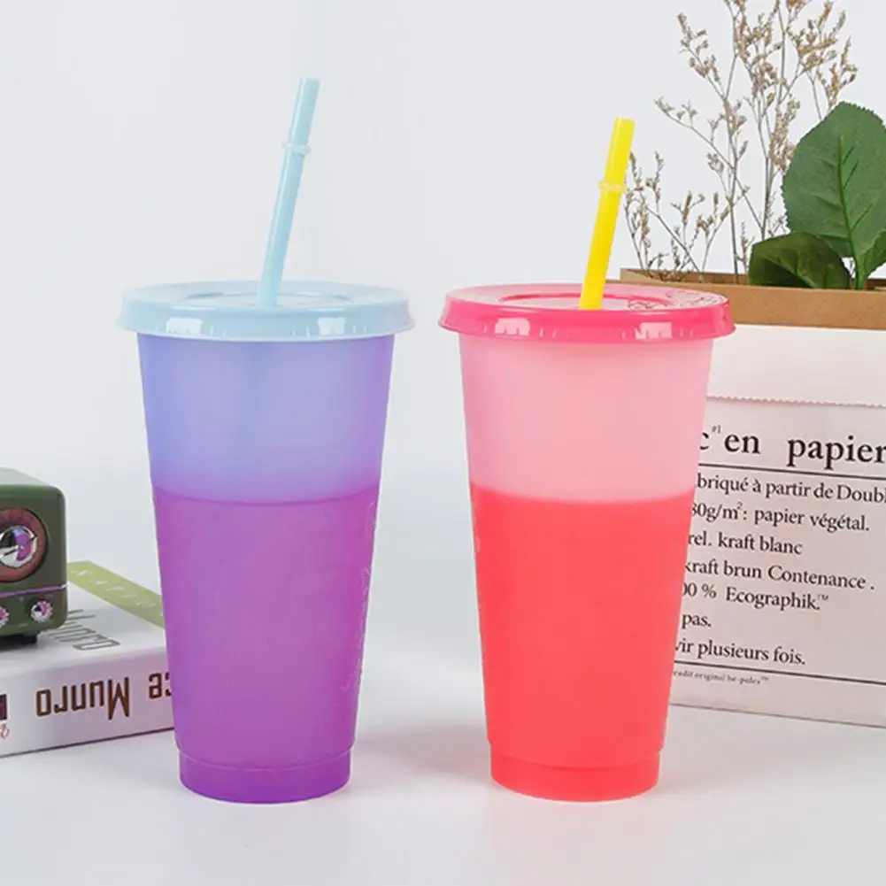 

720ML Water Bottle Temperature Change Thicken with Lid Plastic Strong Construction Discoloration Drinking Cup Household Supplies
