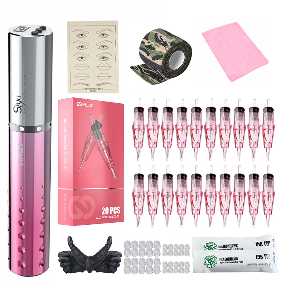

Mast Tour Siya Tattoo Kit Wireless Battery Permanent Makeup Machine LED Display Rotary Pen Noir WJX 1RL Cartridge Needles Supply