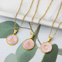 carlidana initial letter necklace gold color stainless steel pink shell 26 letters pendants name necklaces women jewelry gift