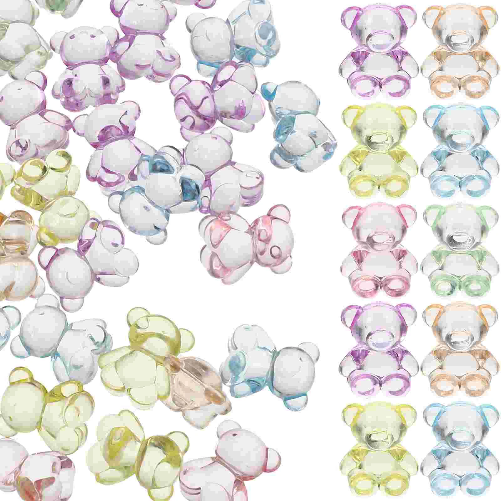 

100 Pcs Transparent Bear Beads Hair Ties DIY Necklace Round Accessories Jewelry Spacer Bracelet Making Acrylic Decoration Charm