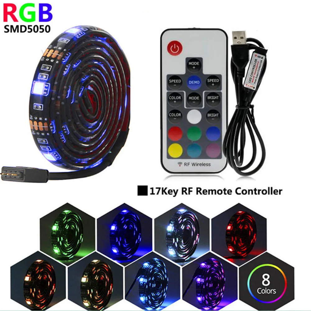 

Светодиодная лента RGB для подсветки телевизора с 17 клавишами, 5 В, USB, 5050, водонепроницаемая