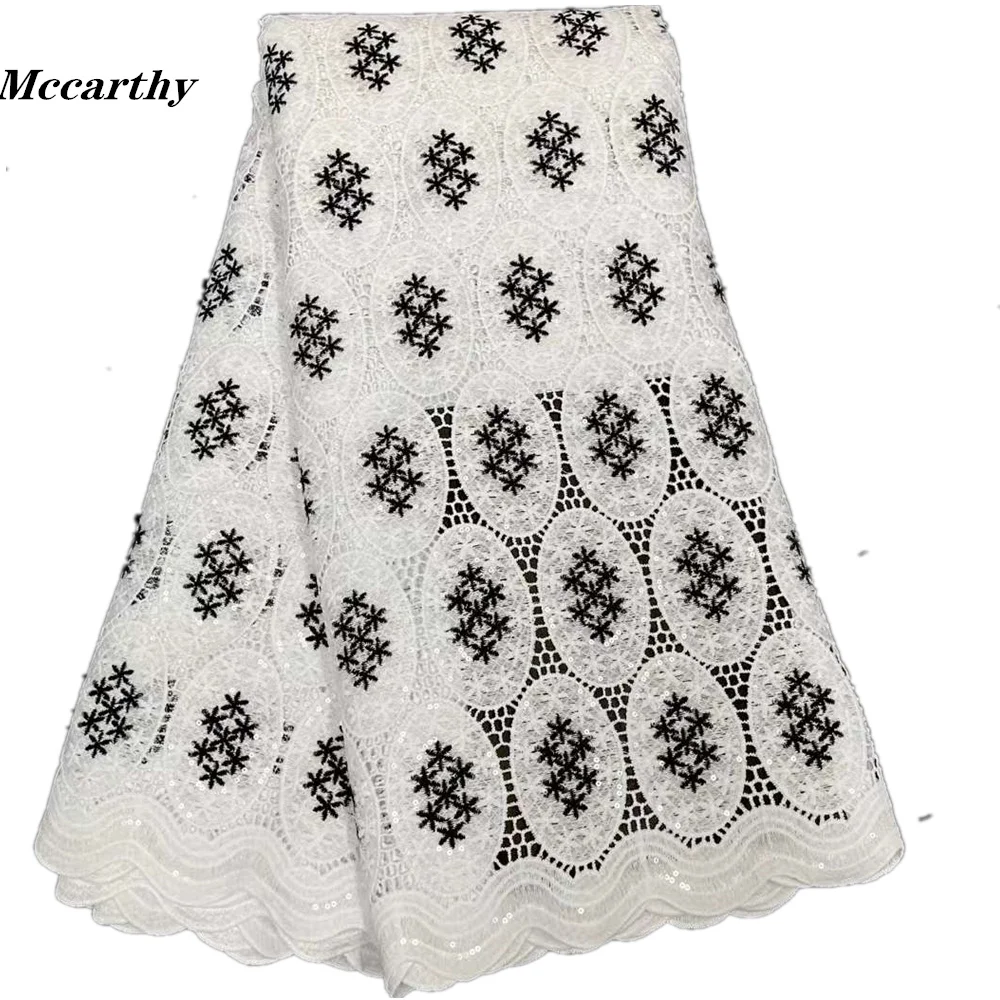 

Mccarthy African Lace Fabric 2022 Latest Wedding Material High Quality Sequins Water Soluble Guipure Cord Lace White Embroidery