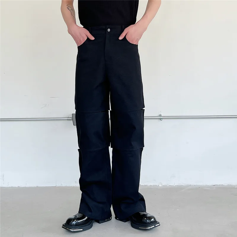 Trendy Men's Hong Kong Style Street Loose Wide Leg Pants Large Summer Designer Personalized Hole Punk Straight Pants