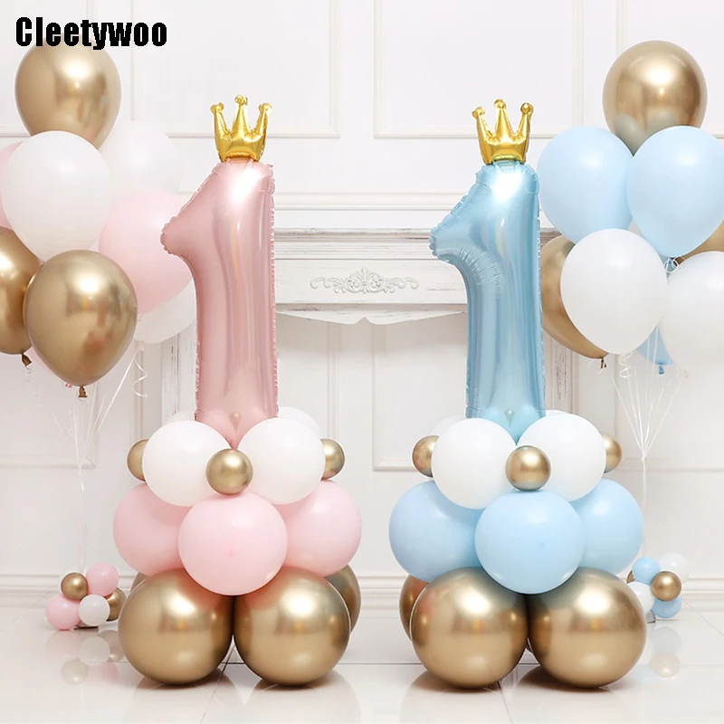36 дюймов мальчик девочка розовая синяя Радужная корона 1 год воздушный шар для