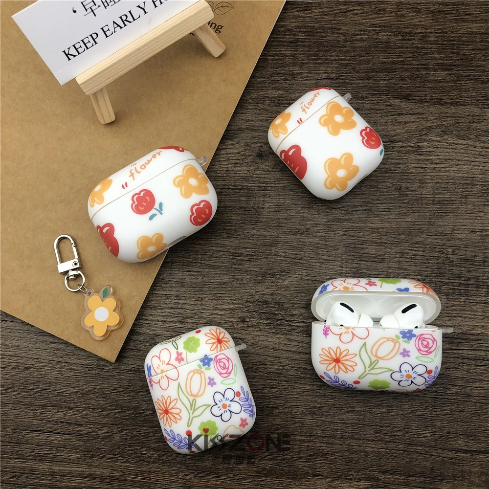 Промоакция чехол с милым цветочным рисунком для Airpods 2 жесткий из ТПУ Apple Pro