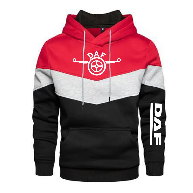 

Men's DAF Logo New Spring Autumn Patchwork Color Pullover Long Sleeve Hoodie Fashion Cotton Sweatshirt 5 Colori