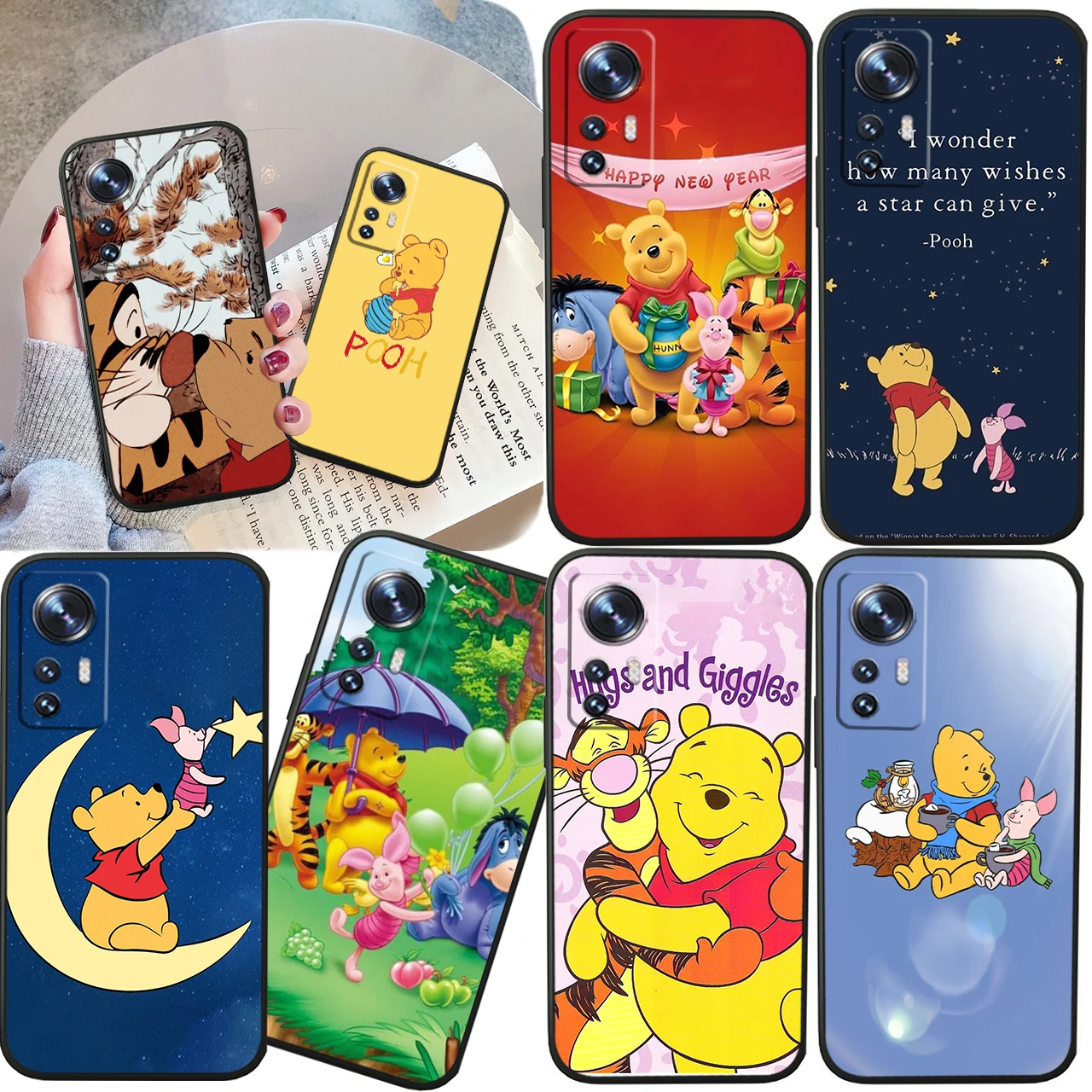 

Cool Disney Winnie Bear For Xiaomi Mi 13 12T 11X 10T Note 10 Ultra Pro Lite 5G Soft Silicone Black Phone Case