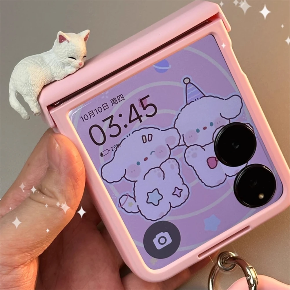 Фото Японский корейский милый 3D чехол для телефона «Спящий котенок» для Samsung Galaxy Z Flip 7 Flip 6/5/4/3 для Motorola Razr 60 40 50 Ultra №2