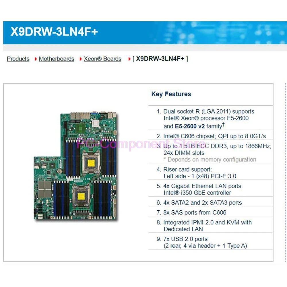 X9DRW-3LN4F + для серверной материнской платы Supermicro серии Xeon E5-2600 V1/V2 8 портов SAS от C606