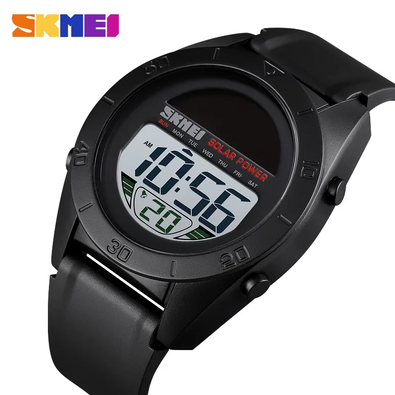 

SKMEI Fashion Sports Watch Multi-Function Solar Power Watch Alarm Clock 50M Waterproof PU Strap Digital Watch reloj hombre 1592