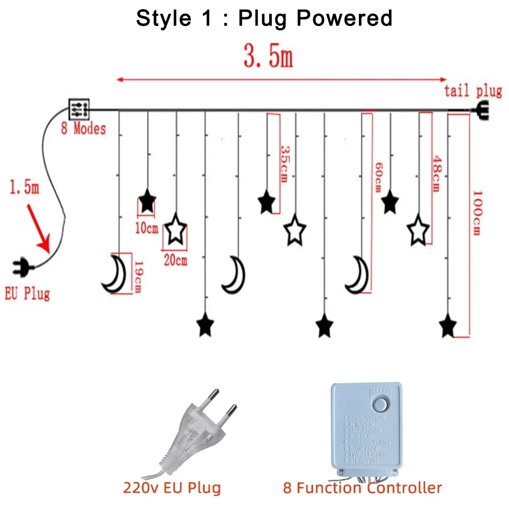 СВЕТОДИОДНАЯ Гирлянда-занавеска 3 5 м для дома и улицы со вспышкой звездой луной