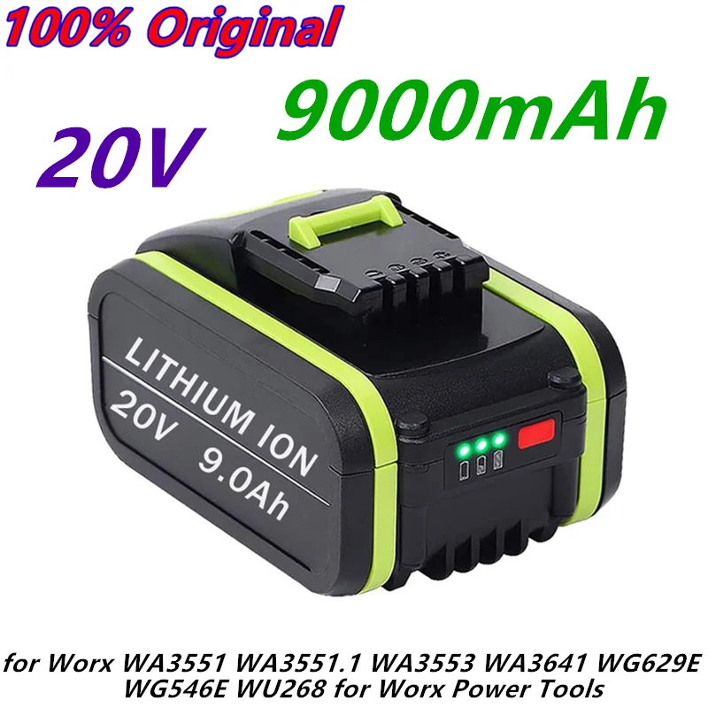 

2022 9.0Ah 20V Lithium-Ion Replacement Battery for Worx WA3551 WA3551.1 WA3553 WA3641 WG629E WG546E WU268 for Worx Power Tools