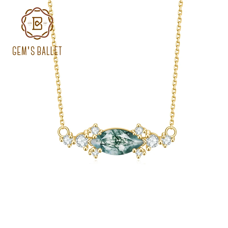 

Балетное Горизонтальное Ожерелье GEM'S 0.96TCW в форме маркиза, необычное ожерелье с подвеской из Моха и агата в искусственном серебре, подарок д...