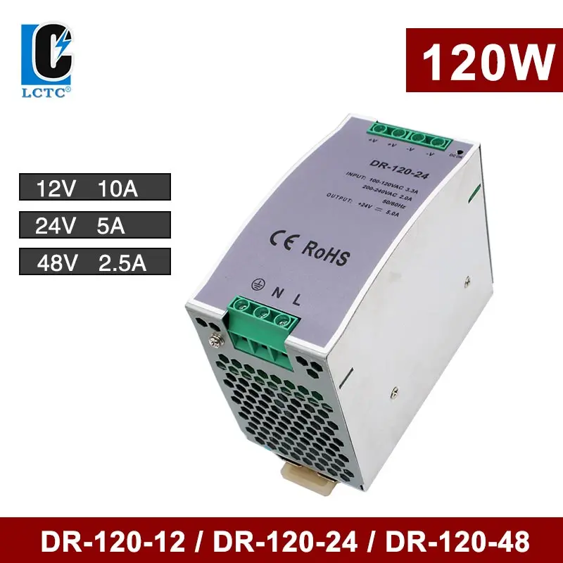 

120W DC 12V 24V 48V Output Voltage 2.5A 5A 10A DR-120 Rail Type Switching Power Supply Transformer