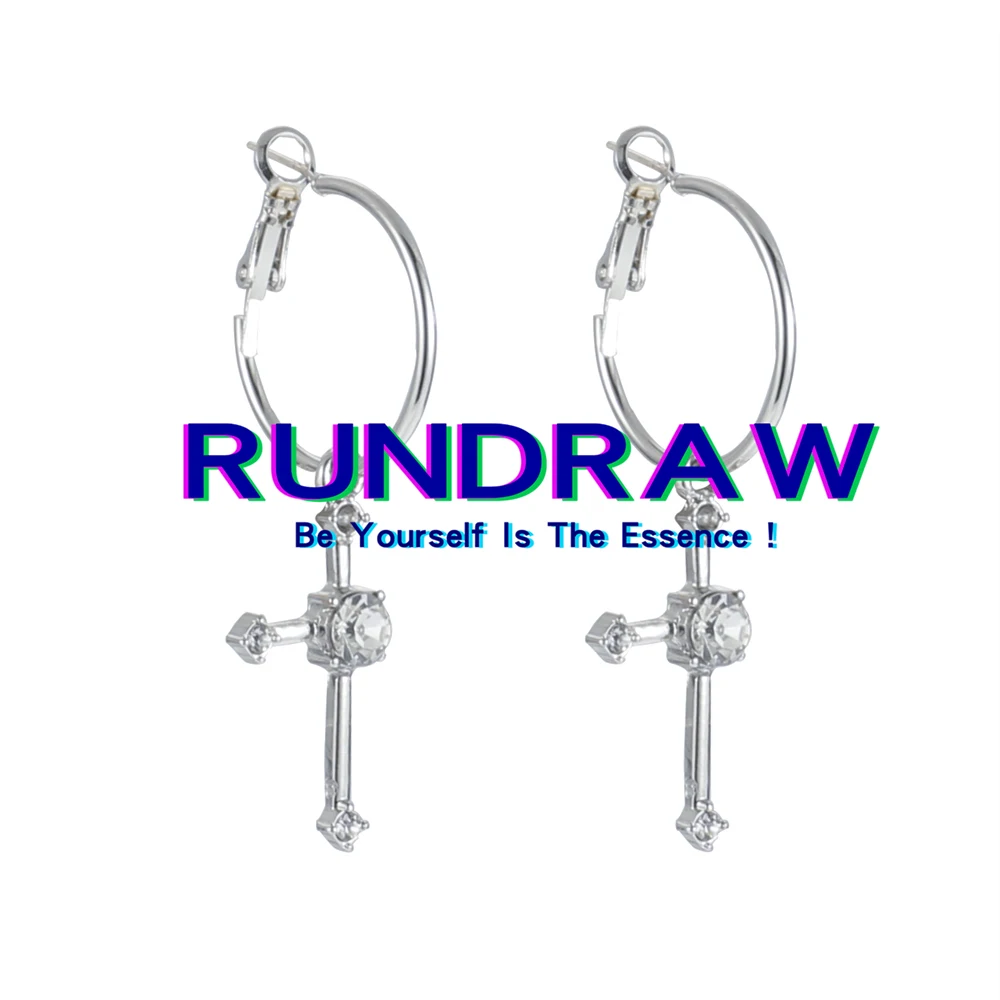 

Rundraw Rhinestone Hoop Earrings for Women's Trend Fashion Korean Style Cross Earrings Dangle for Men Punk Grunge Jewelry Gift