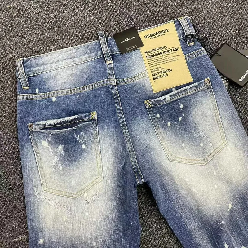 New DSQUARED2 Men's/Women Slim-Fit Jeans, Fashion Hole Patch Frayed Micro-Elastic Pants 076