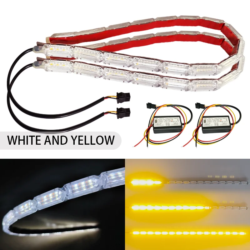 

12 В 24 В 1 пара плавных светодиодных дневных ходовых огней DRL последовательная гибкая светодиодная лента DRL указатель поворота для автомобиля дальнего света