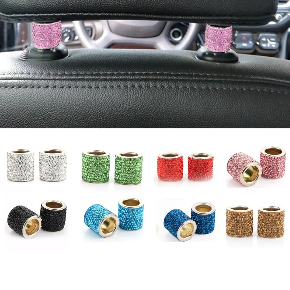 

Universal Crystal Rhinestone Car Seat Headrest Ring Collars Decor Charms Diamond Bling Car Interior Accessories for Women Girls