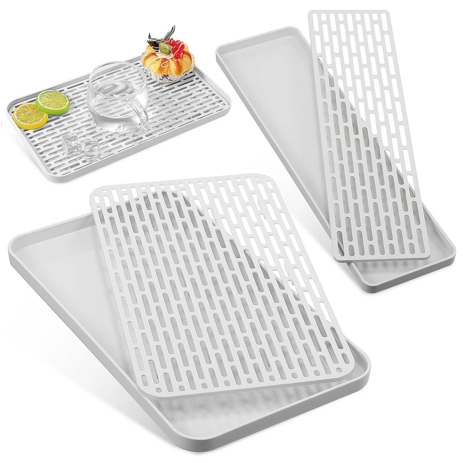 

2 Pcs Plate Drainer Tray Kitchen Drainage Dish Mats Multifunctional Drying Rack Double Layer Counter Hollow Out