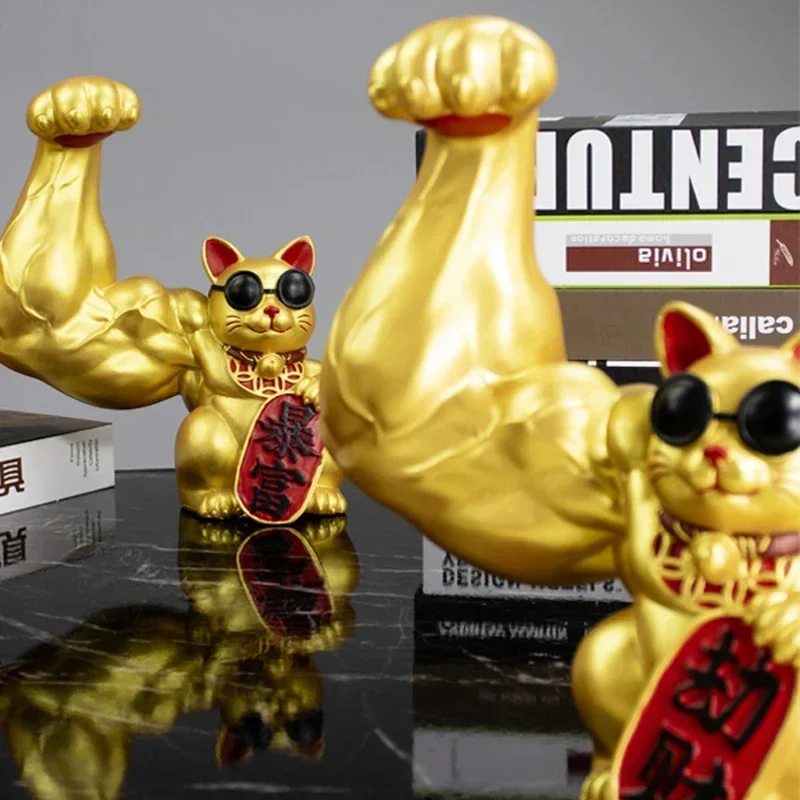 Золотой кот Декор Статуэтка Абстрактная статуя Lucky Cat Большая мышца рук