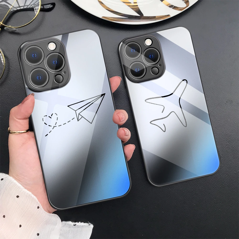 

Cartoon Aircraft Phone Case For iPhone 14 Plus 13 ProMax Mini Tempering Glass Cases For iPhone 12 Pro 11 SE Black Soft TPU Cover