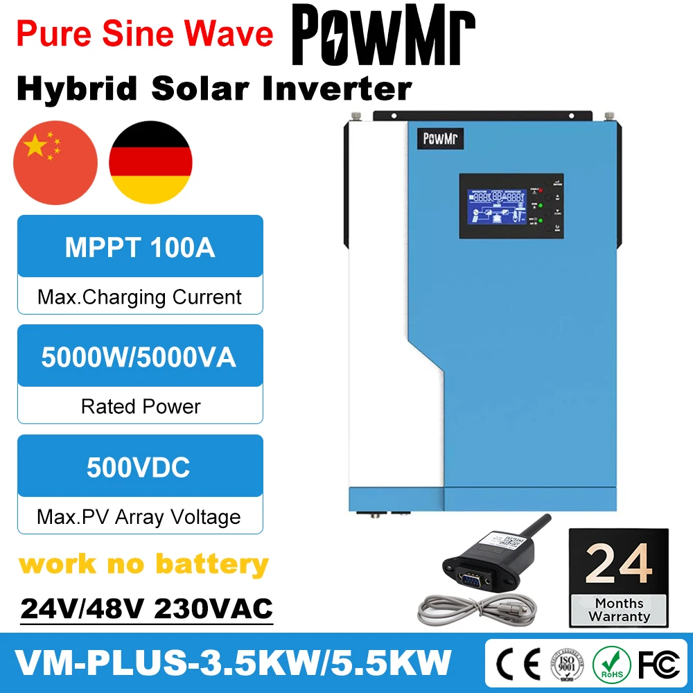 

3.5KW 5.5KW Off Grid Solar Inverter Hybrid Wechselrichter 24v 48v Max PV Input 100A 500VDC MPPT Pure Sine Wave Support WIFI