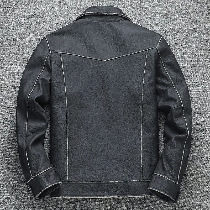 

Casual Vintage Jacket Men Spring Autumn Top Layer Cowhide Coats Men's Clothing Slim Genuine Leather Jackets Tide