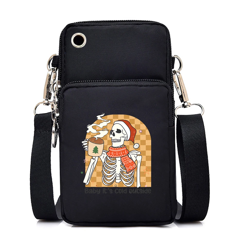 Сумка на плечо с черепом и рождественской елкой женская сумка для мобильного