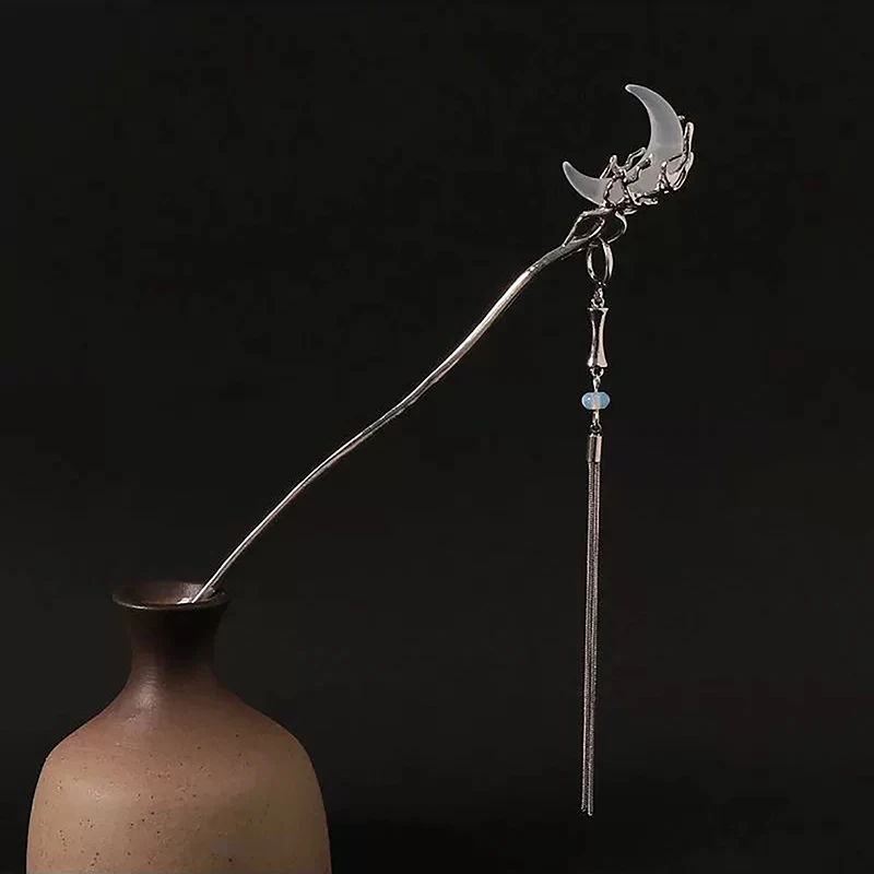 Изысканная заколка для волос в форме цветка Луны жемчуга бахромы диск палочки