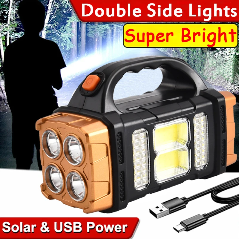 

Powerful Portable Solar Powered LED Flashlight With USB Rechargeable Lighting Tote Light Outdoor Camping Emergency Flashlight