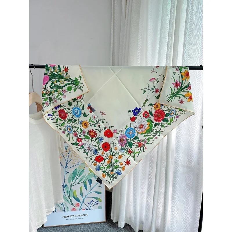 Бренд GGG Цветочная бандана черный женский шелковый шарф квадратный 100% женские