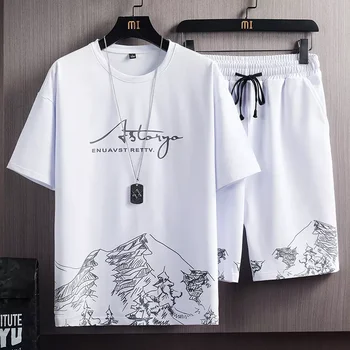 NEW IN Men Casual Set Summer Casual Harajuku Tracksuit T-shirt+Shorts Running 2PCS Sets Printing Fashion Male Sport Suit Clothin 1
