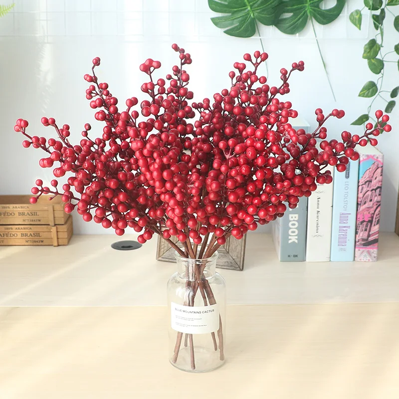 

Artificial Berries Fake Flowers Christmas Tree Decorative Berry PE Red Berries Plant for New Year Christmas decoration