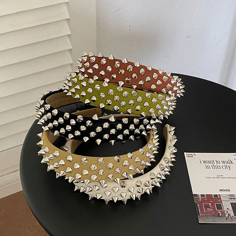 

2023 Leather Rivet Spicy Girl Head Hoop Women Hairbands
