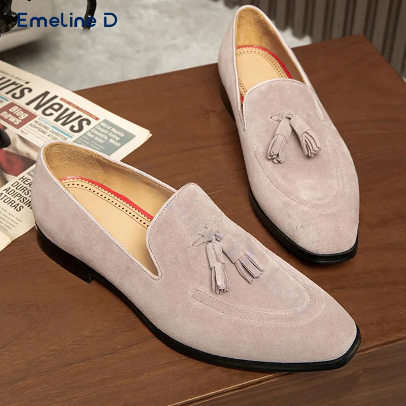 Матовые розовые лоферы с кисточками и украшением одношаговая кожаная