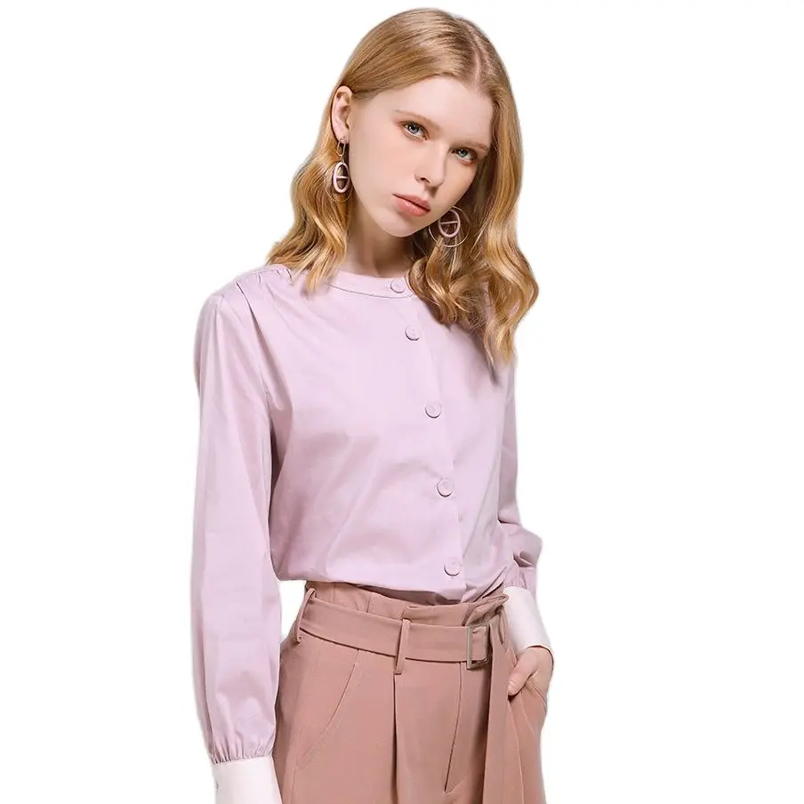 

2022 New Fashion Trend Temperament OL Commuter Characteristic Style Collar Contrast Color Cuffs Long-Sleeved Blouse